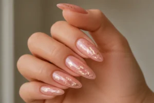 Lipgloss Nails with Gold Flakes