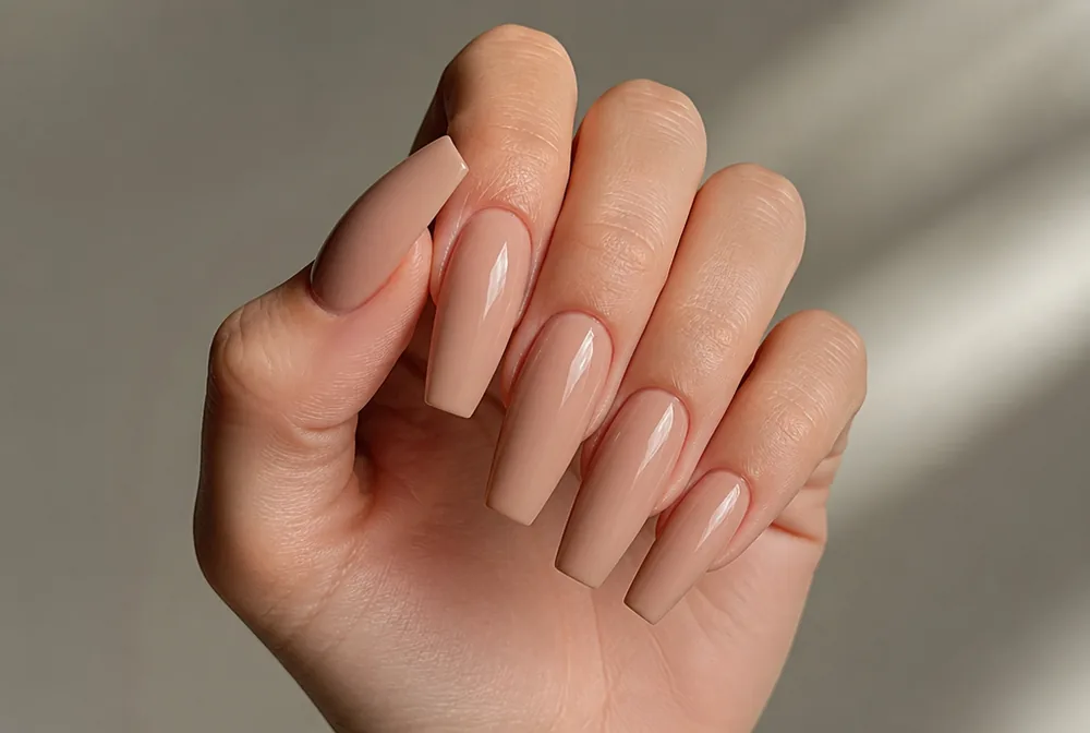 long coffin nude press on nails - PolishedAndPrettyNails.com long coffin nude press on nails