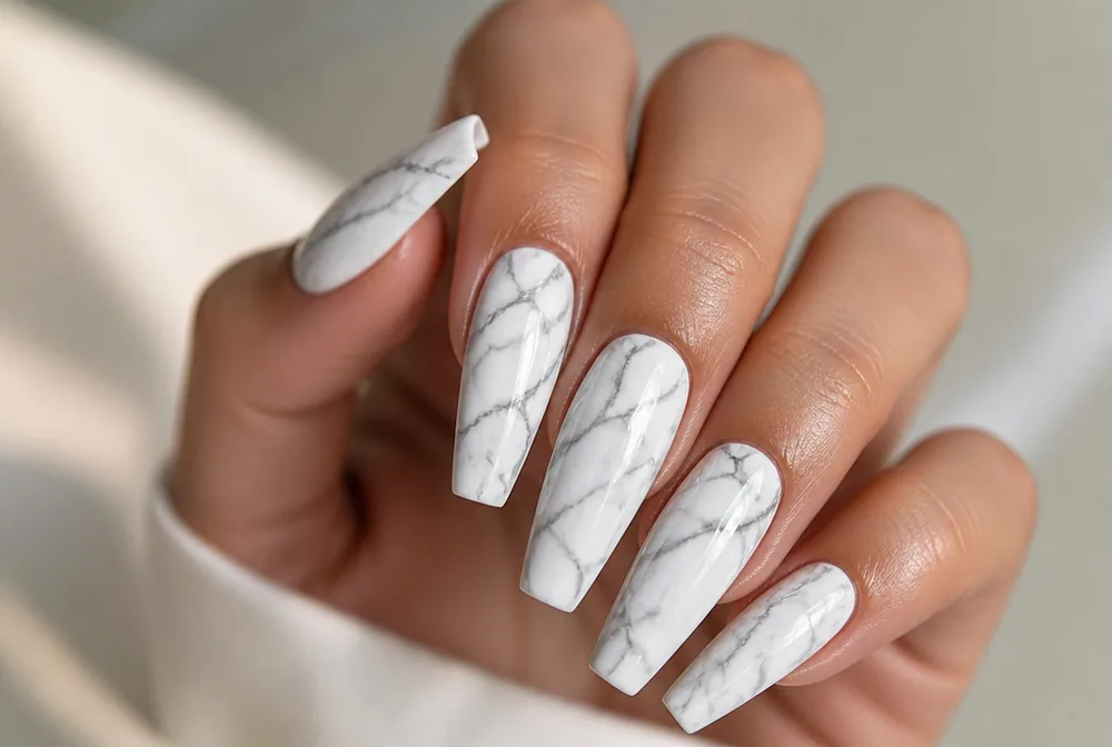 marble coffin nails with gray veining