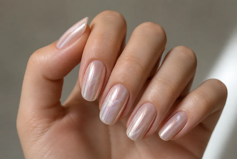 marble nails with pearl chrome overlay