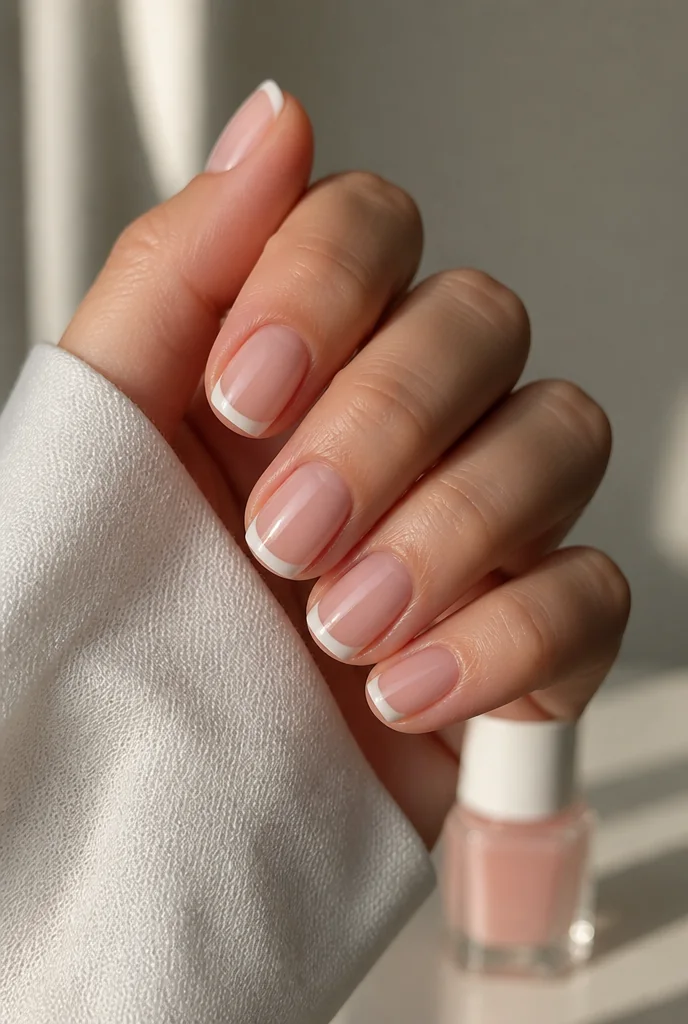 Classic white French tips on short squoval nails