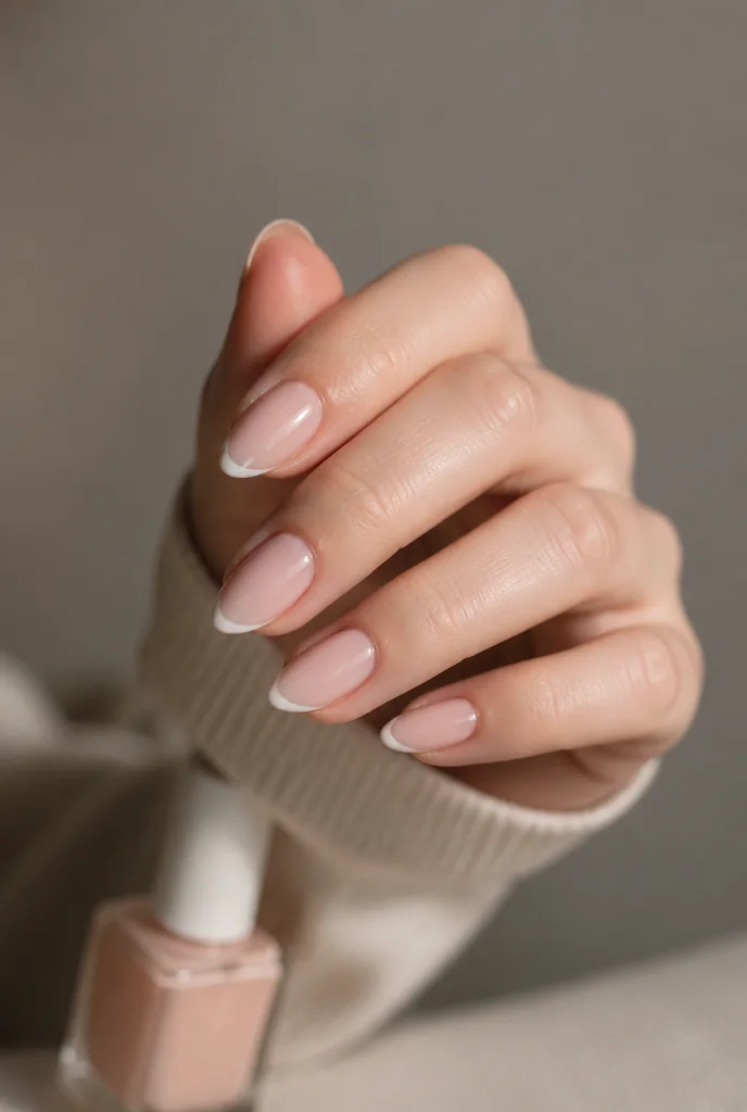 Micro French tips on almond nails - PolishedAndPrettyNails.com Micro French tips on almond nails