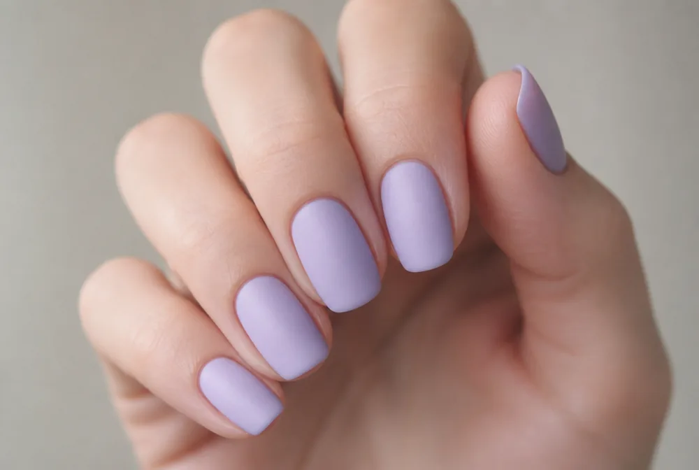 matte lavender nails with soft finish