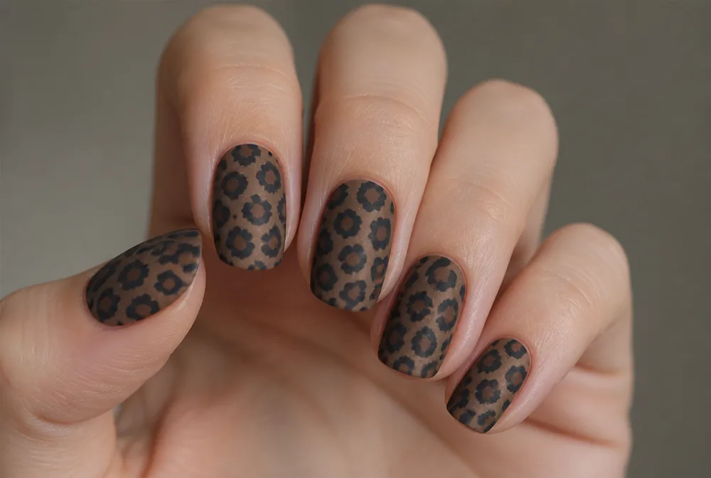matte leopard print nails with flat finish