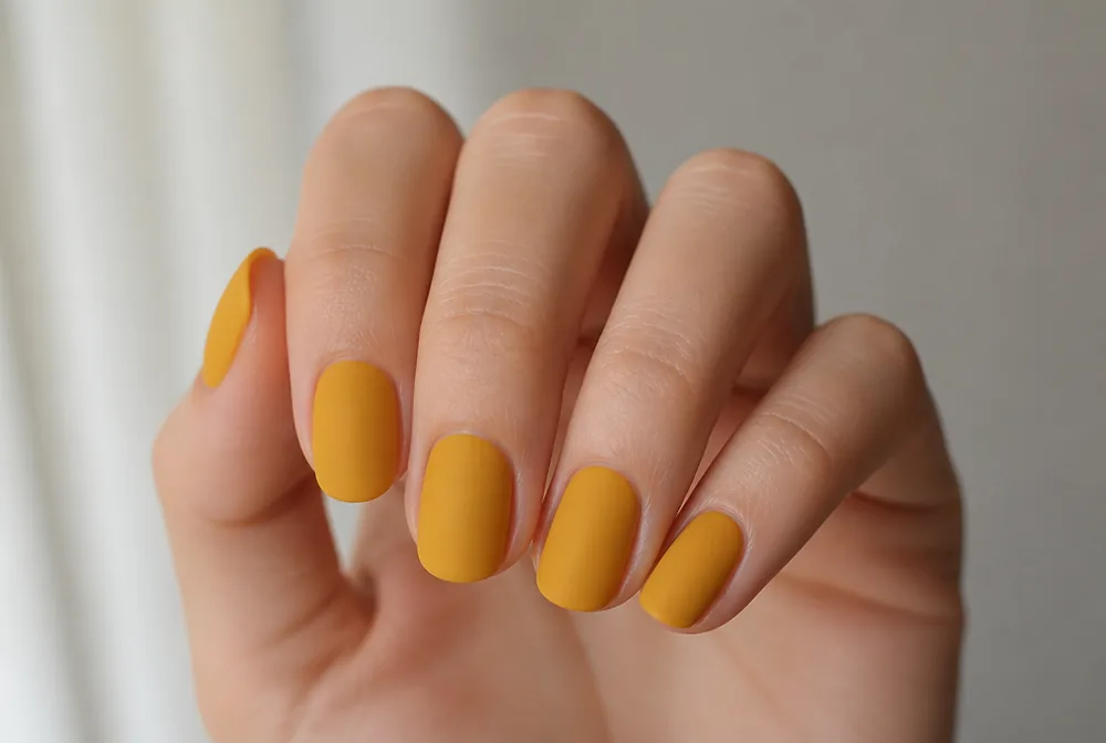 matte mustard yellow nails