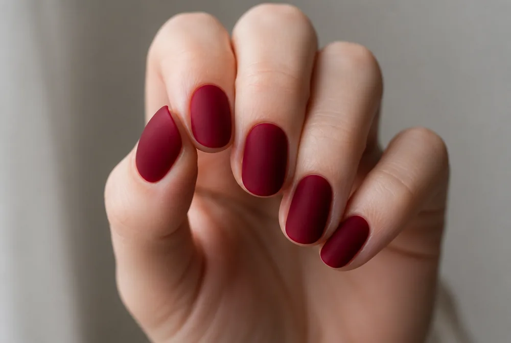 matte red velvet Valentines nails