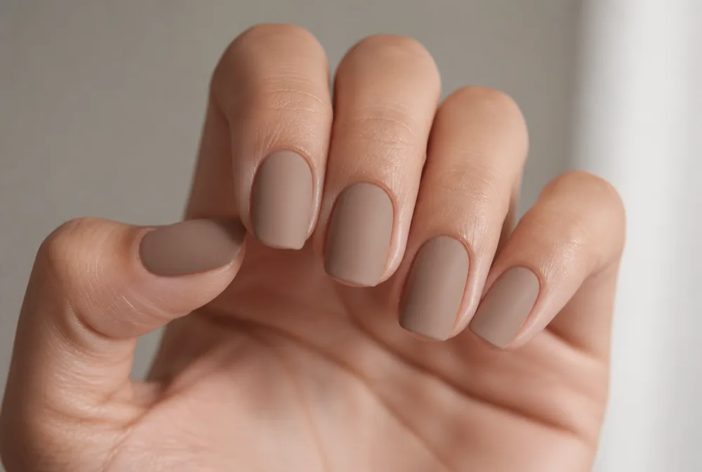 matte taupe January nails