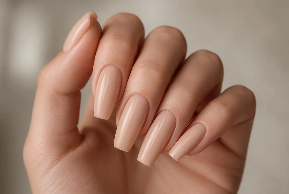 medium coffin nude nails on natural length