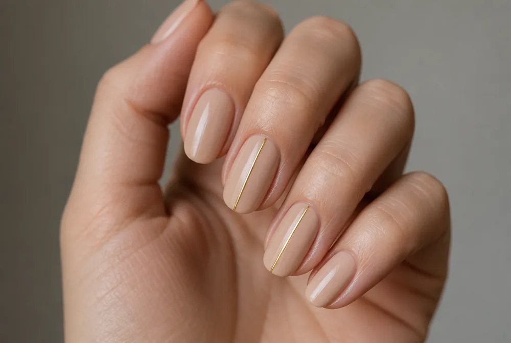 medium length nails with thin gold line accent