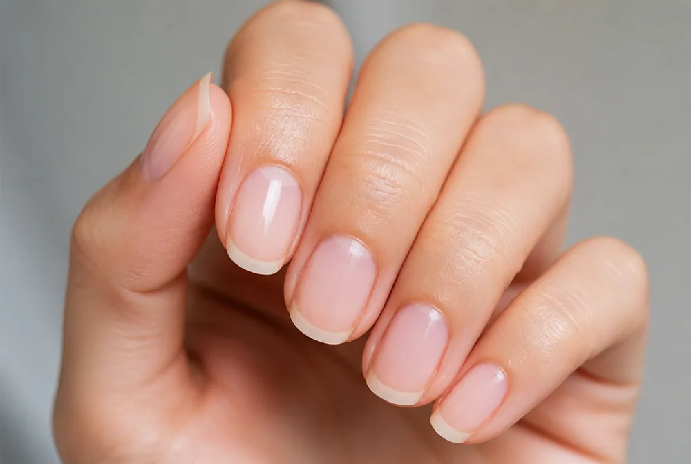micro French tip on medium length nails