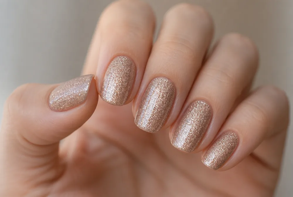 micro glitter full set nails with fine sparkle