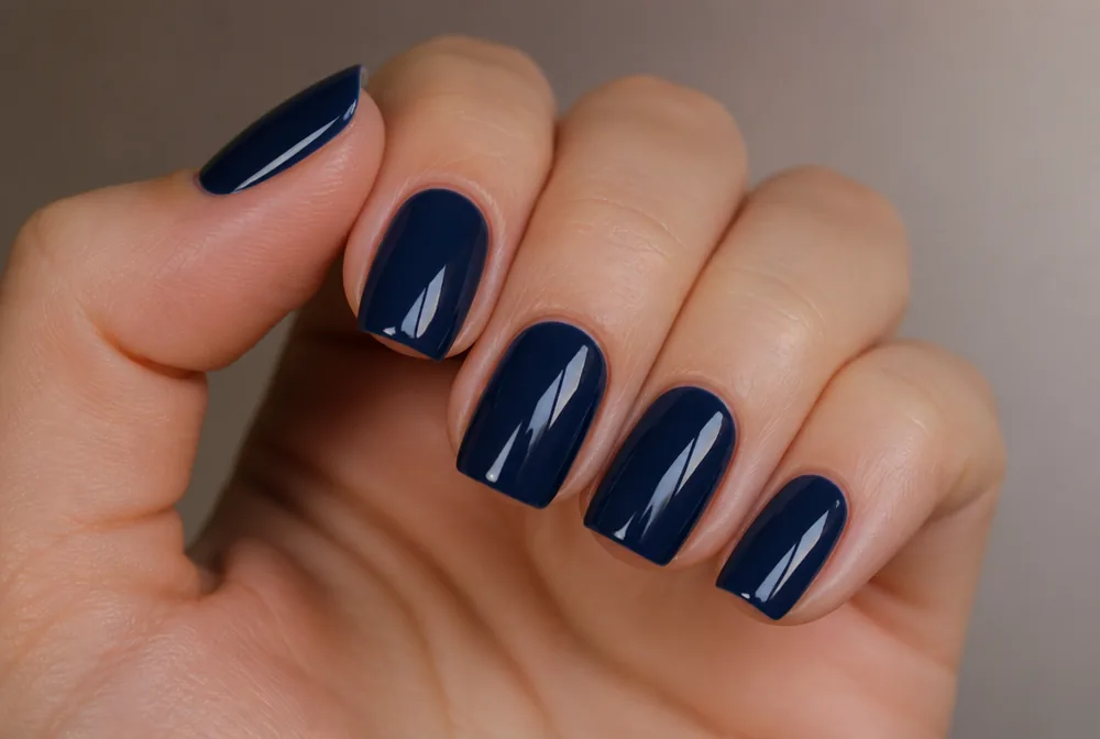 midnight navy December nails on medium square nails