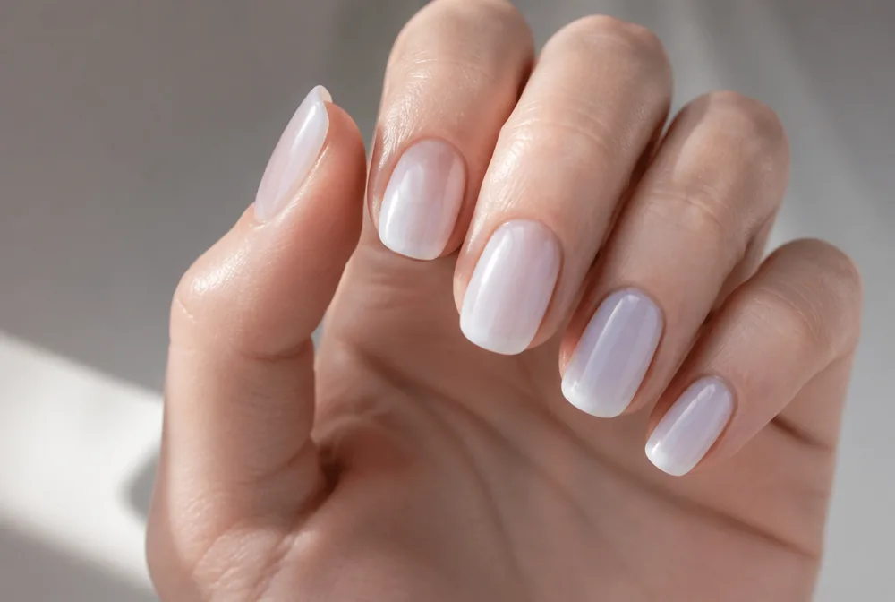 milky pale blue spring nails - PolishedAndPrettyNails.com milky pale blue spring nails