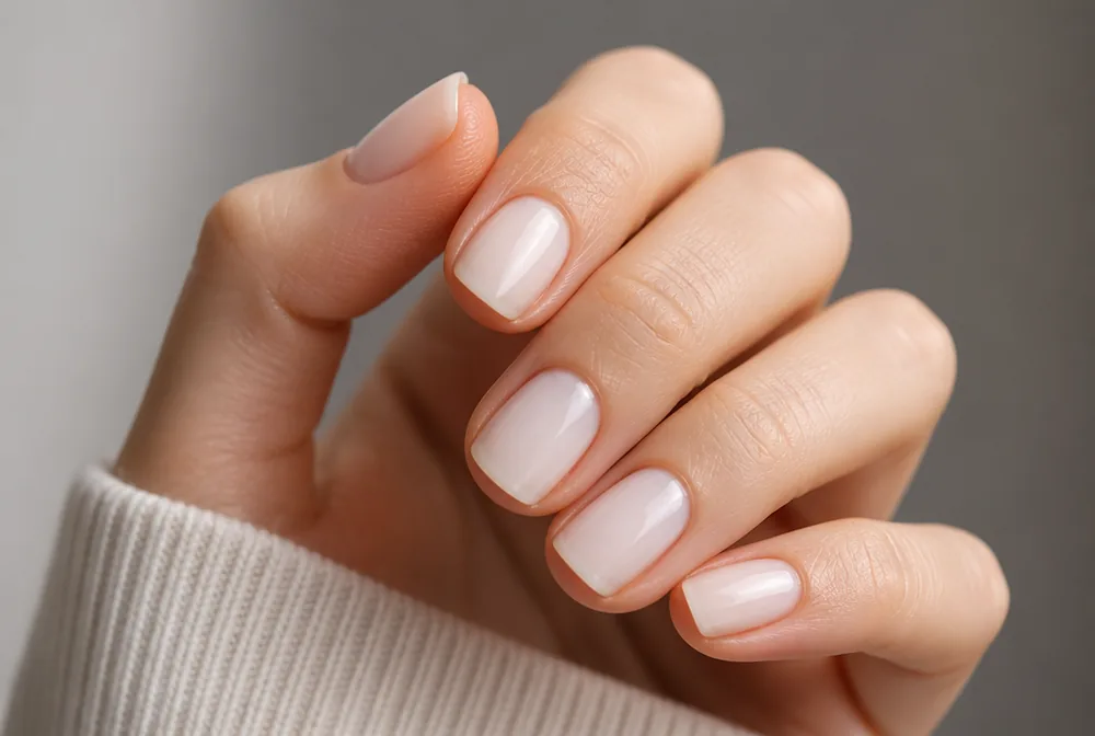 milky white squoval nails