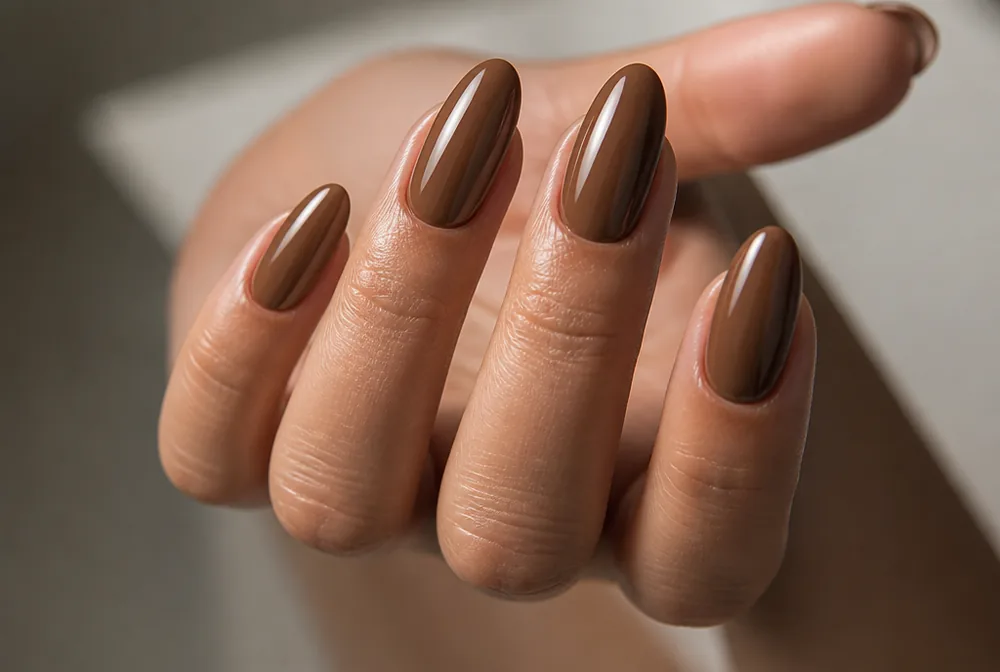 mocha brown October nails on almond shape