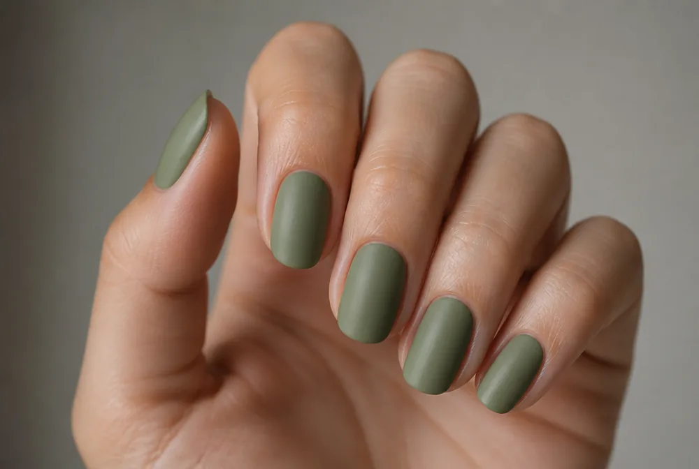 moss green nails on medium length
