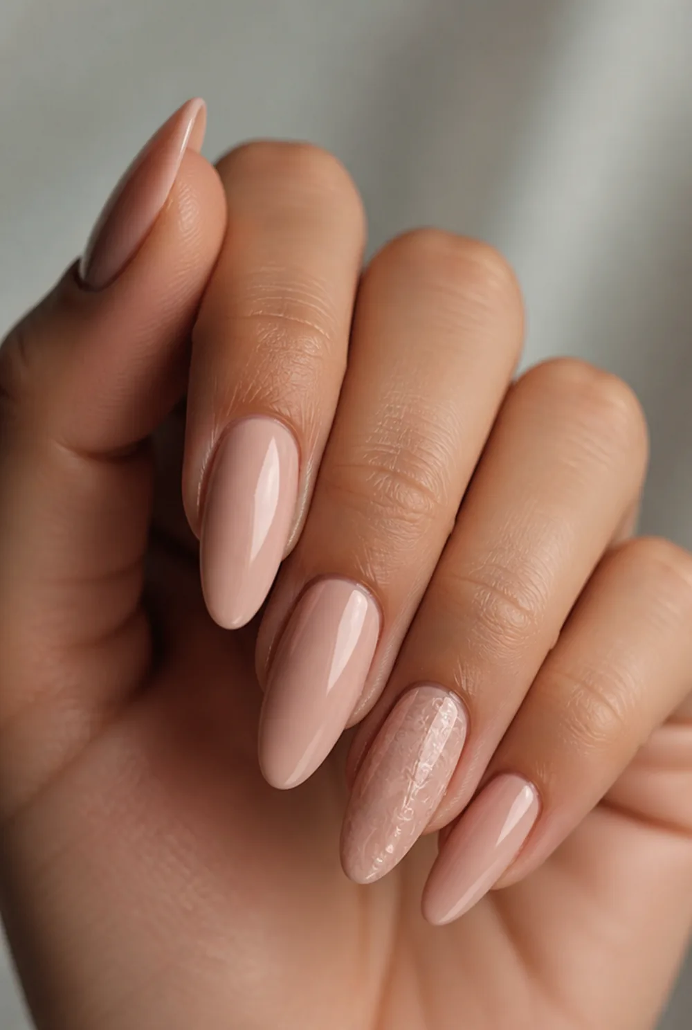 stamped accent nail nail art on olive skin, long length