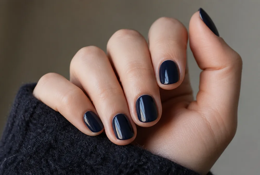 navy round nails in deep blue creme