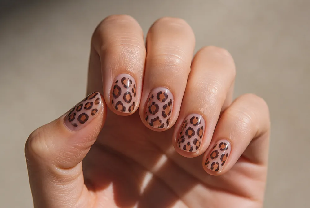 negative space leopard print on bare nails