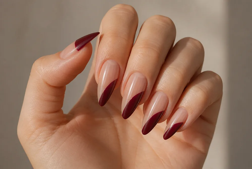 negative space stiletto nails with bare sections