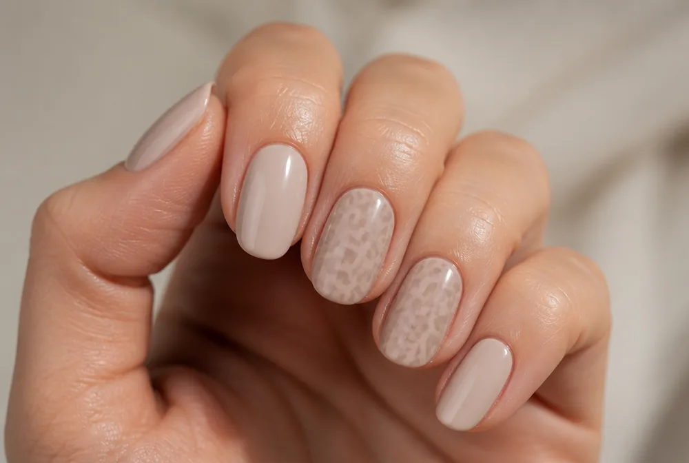 neutral leopard print October accent nails