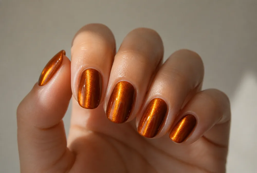 orange amber cat eye nails with light stripe - PolishedAndPrettyNails.com orange amber cat eye nails with light stripe