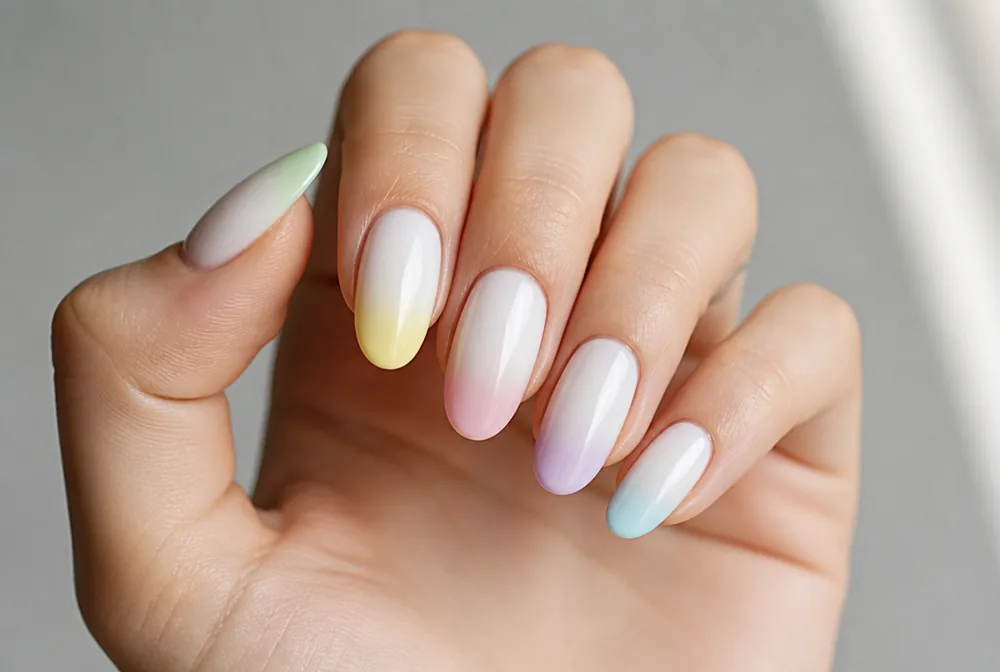 pastel ombre spring nails with a soft fade - PolishedAndPrettyNails.com pastel ombre spring nails with a soft fade