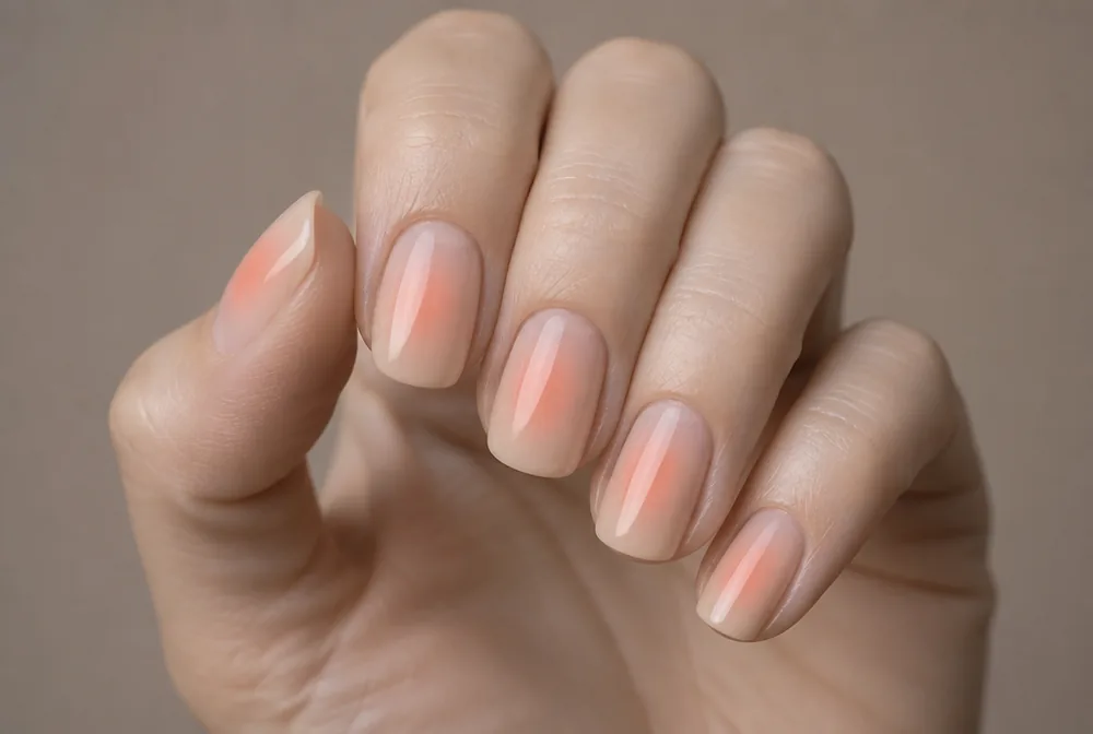 peach aura nails with warm center glow