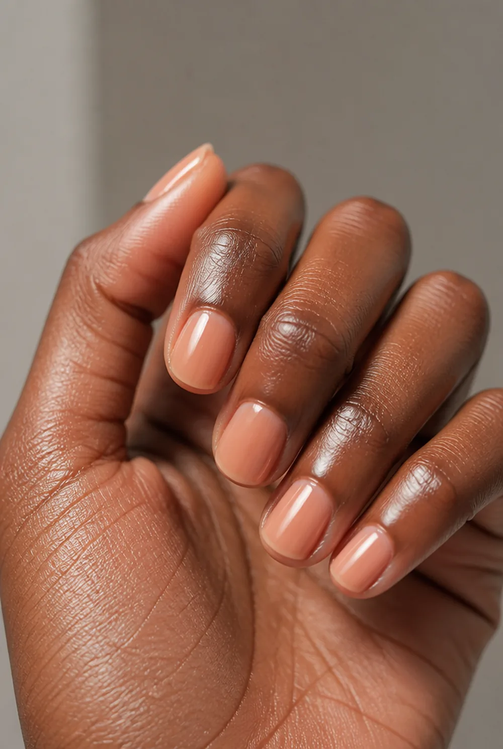 sheer peach jelly nail art on deep brown skin