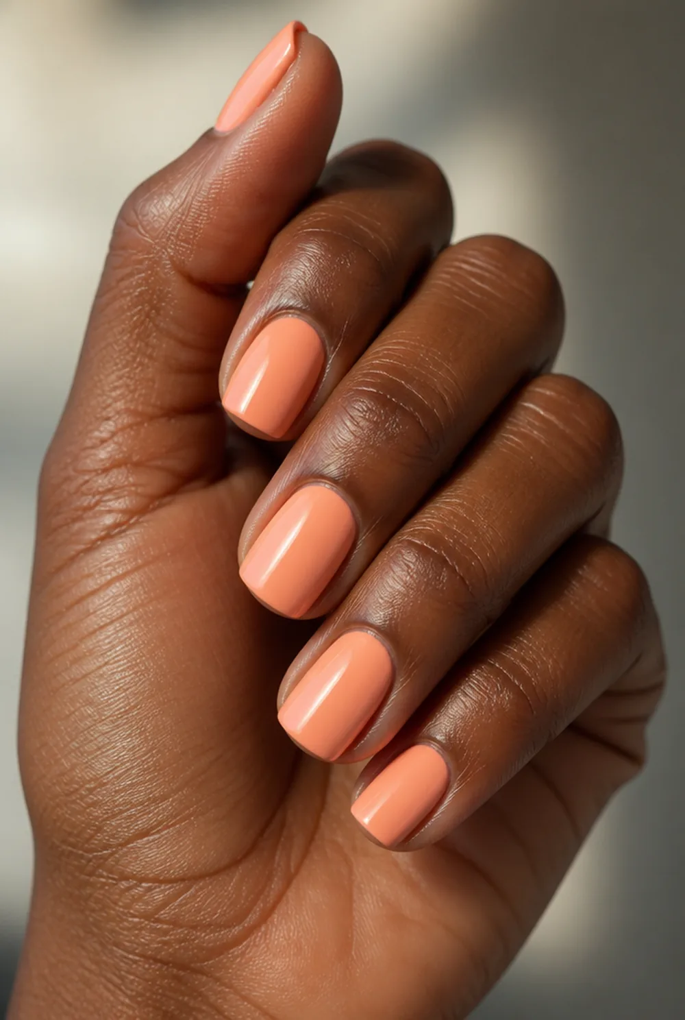 apricot nail art on deep brown skin