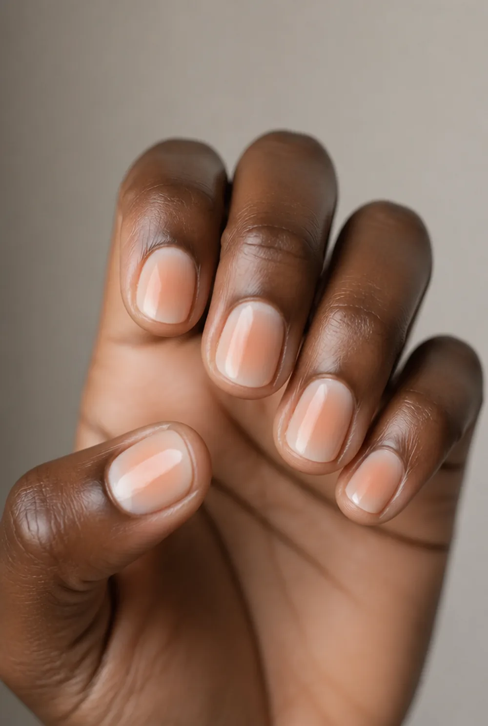 peach aura nail art on deep brown skin