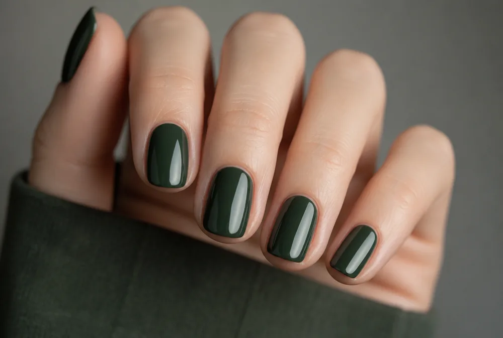 pine forest green winter nails on short nails - PolishedAndPrettyNails.com pine forest green winter nails on short nails