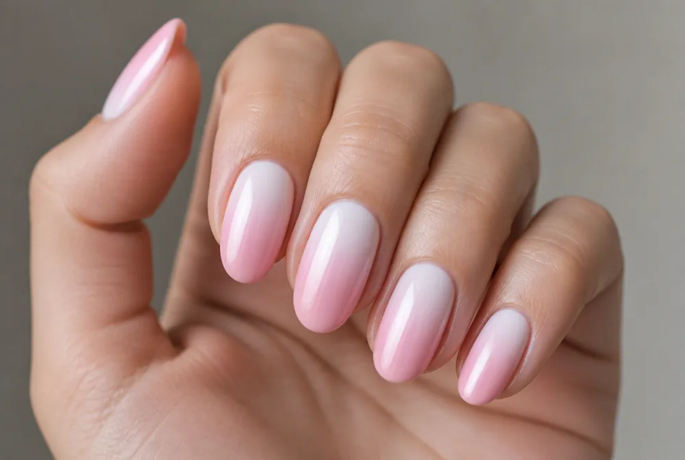 pink and white ombre nails with soft gradient