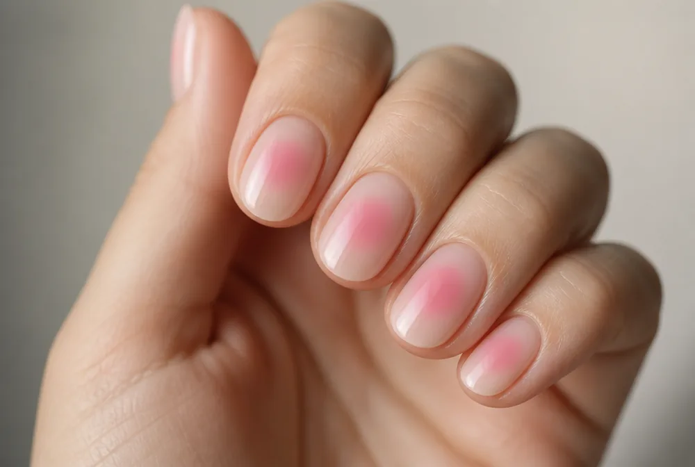 pink aura nails with blurred center glow