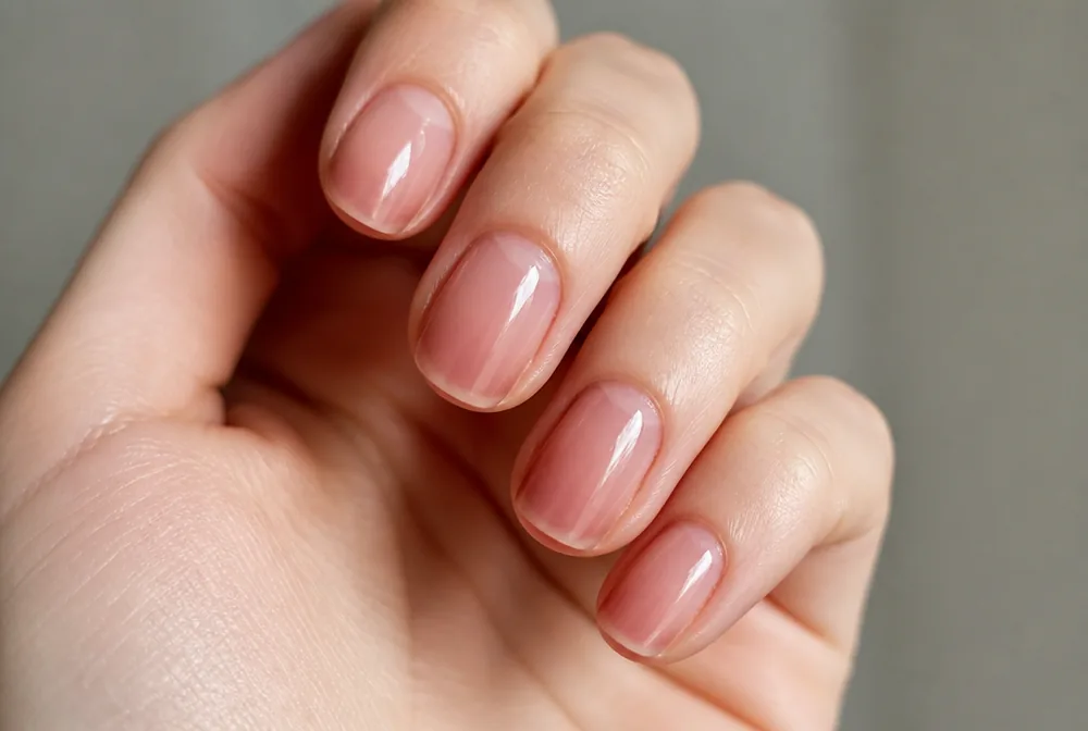 pink jelly nails with translucent glossy finish