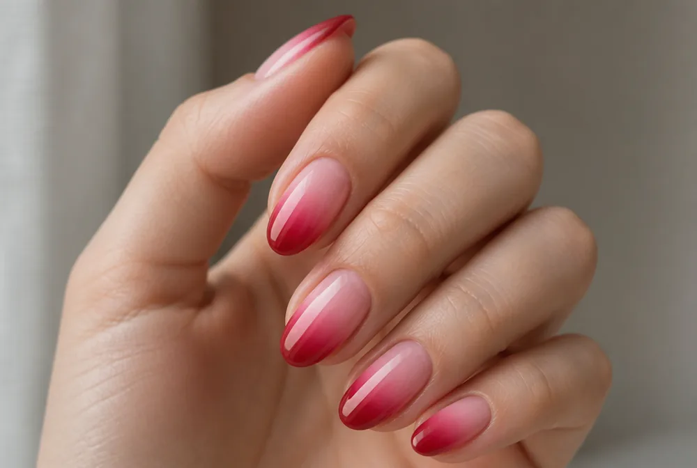 pink to red ombre Valentines nails