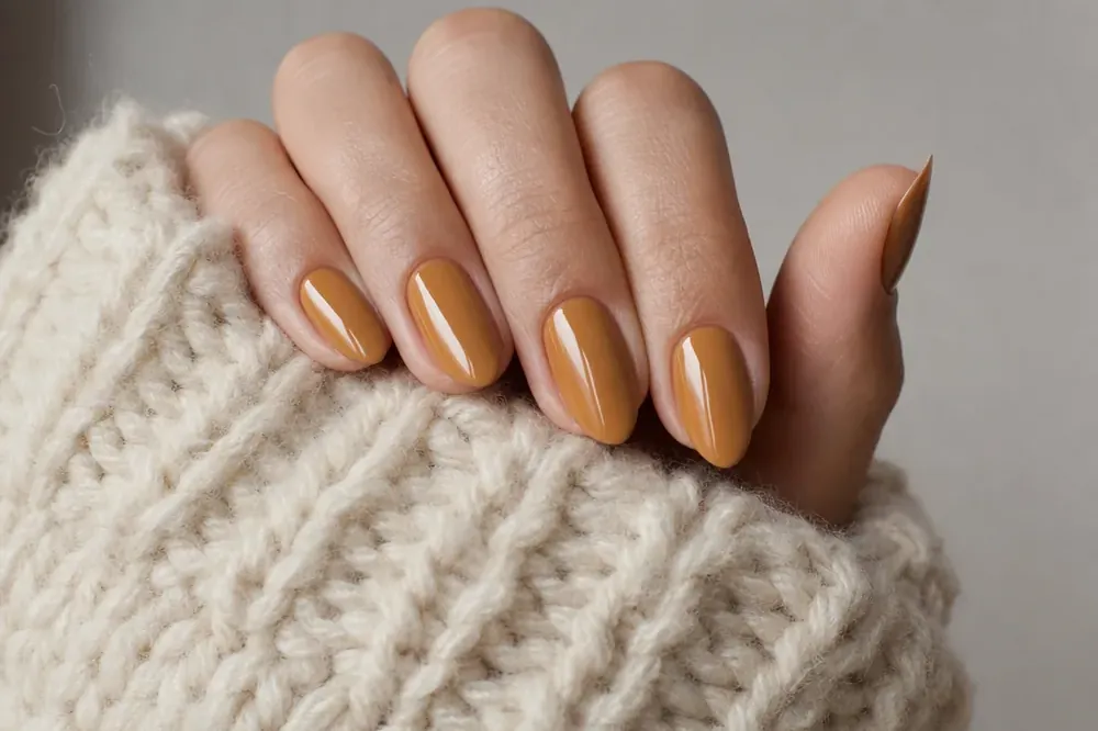 Fall nail ideas for 2026 in warm burgundy and caramel tones