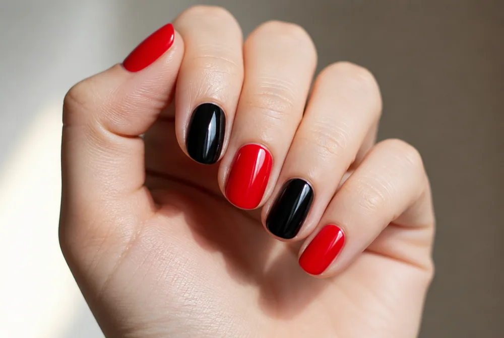 red and black alternating nails - PolishedAndPrettyNails.com red and black alternating nails