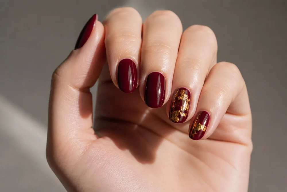 red and gold foil nail art - PolishedAndPrettyNails.com red and gold foil nail art