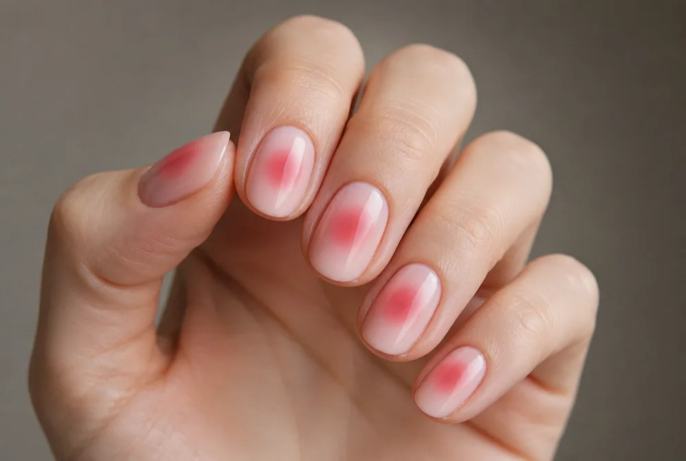red aura on pink Valentines nails