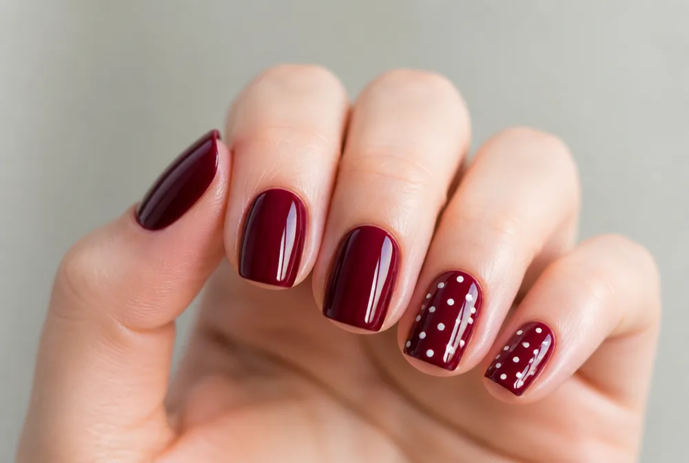 red nails with white polka dots - PolishedAndPrettyNails.com red nails with white polka dots