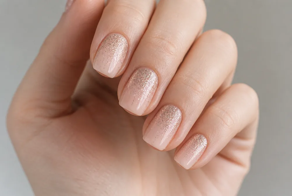 reverse glitter gradient nails fading from cuticle