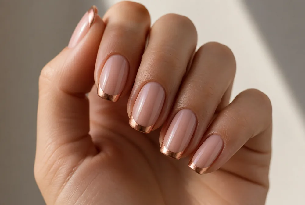 rose gold chrome french tip nails