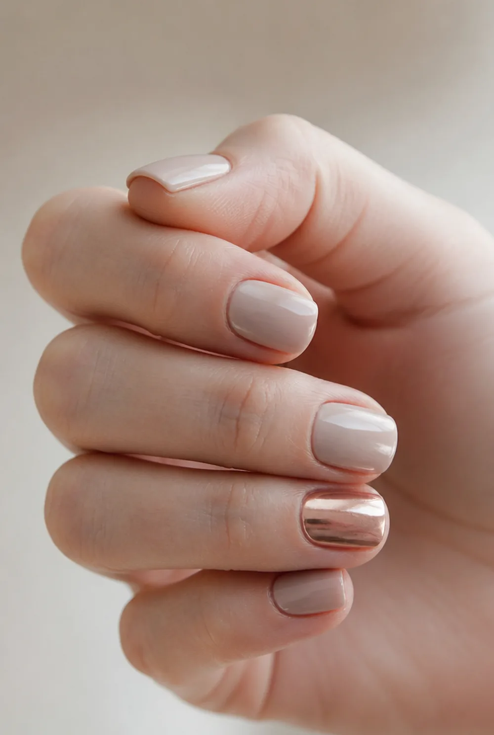 rose gold accent nail nail art on fair skin short length - PolishedAndPrettyNails.com rose gold accent nail nail art on fair skin, short length