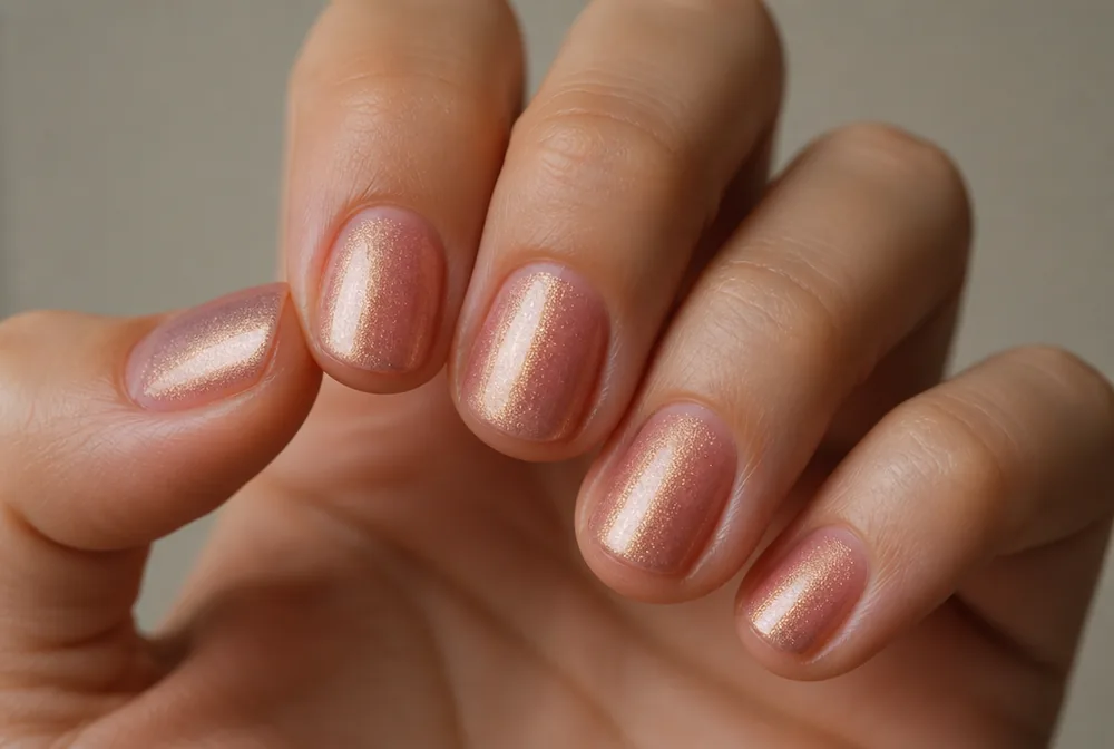 rose gold nails with a navy dress - PolishedAndPrettyNails.com rose gold nails with a navy dress