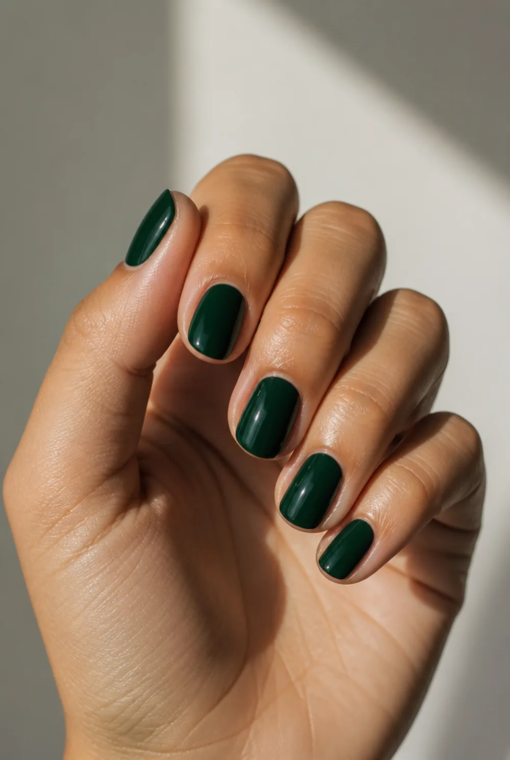 round green nail art on olive skin, long length