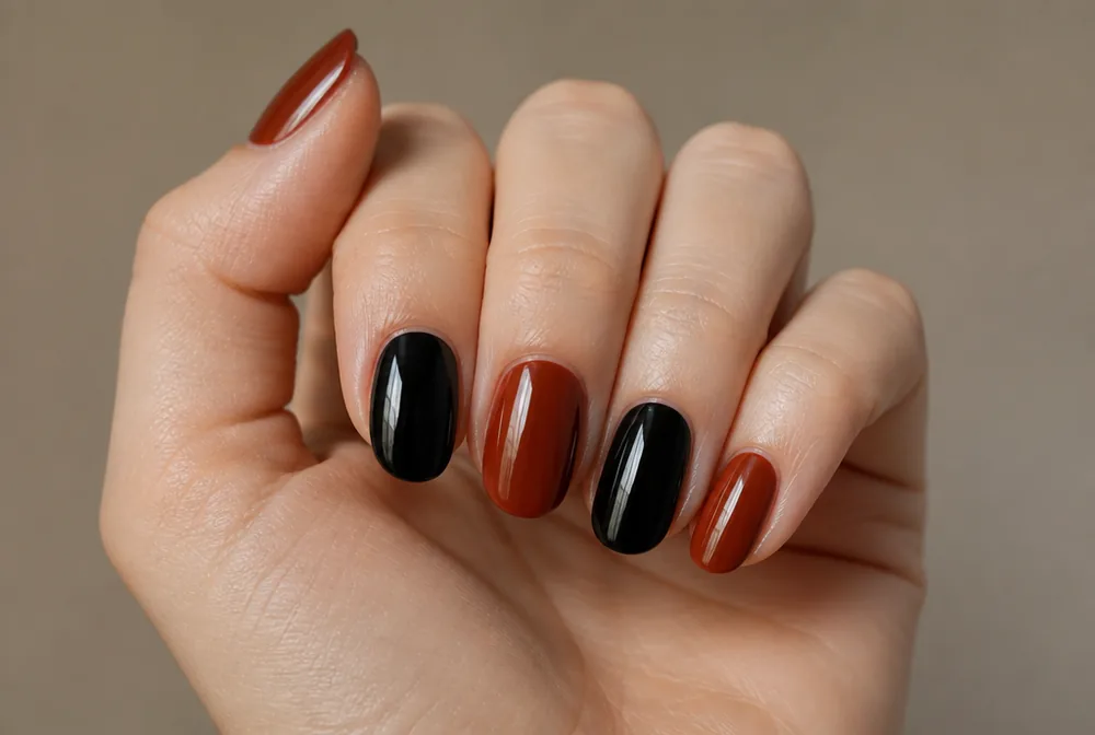 rust and black alternating October nails