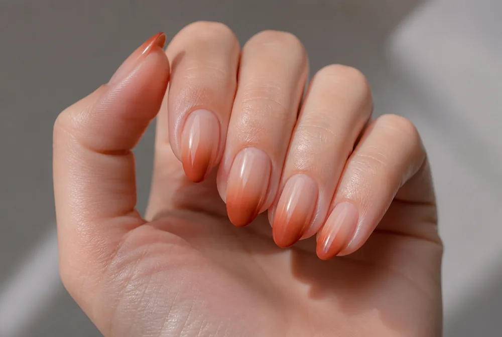 rust ombre October nails with autumn fade