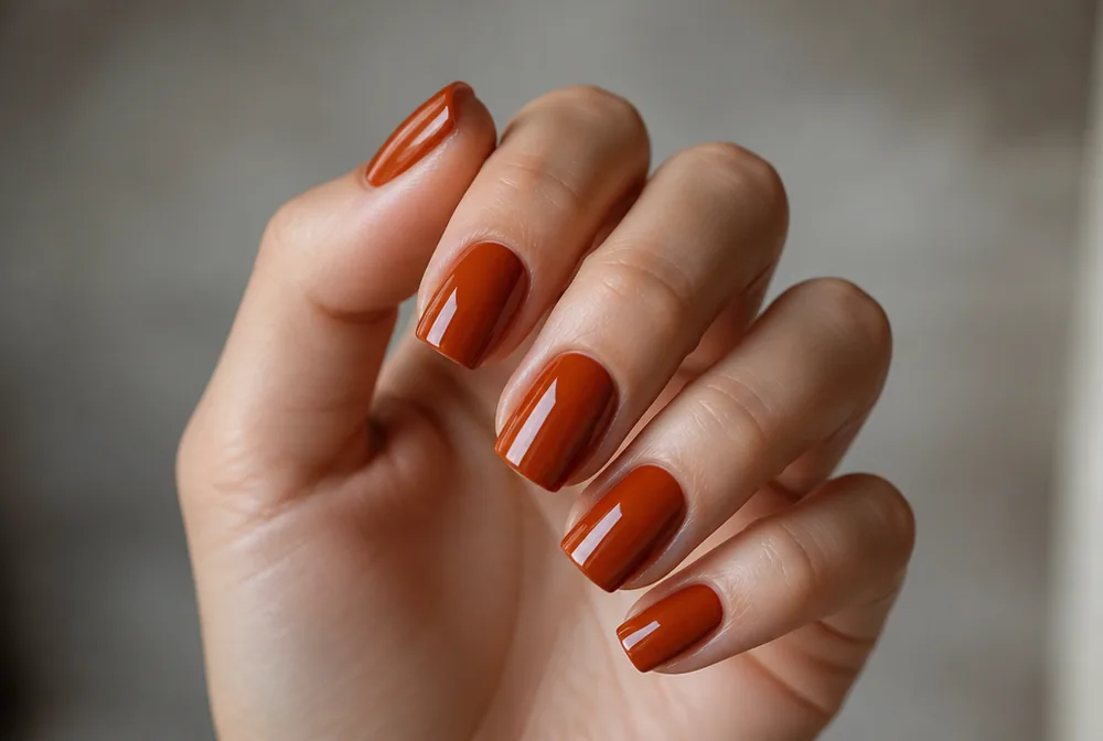 rust orange nails on medium square shape - PolishedAndPrettyNails.com rust orange nails on medium square shape