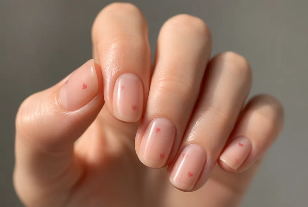 scattered micro heart Valentines nails